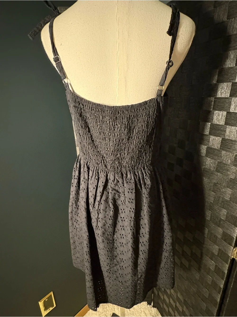 Self Esteem Black Eyelet Lace Corset Flare Sundress with Tie Straps